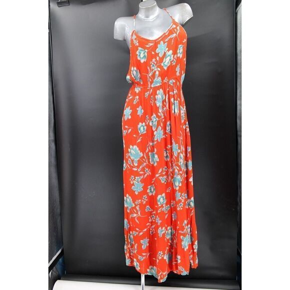 PATRONS OF PEACE RED & BLUE FLORAL MAXI SUN DRESS SIZE LARGE RAYON - Picture 1 of 10